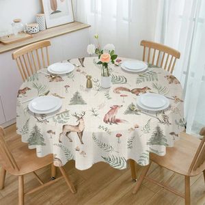 Table Cloth Christmas Tree Squirrel Leaf Mushroom Waterproof Tablecloth Decoration Wedding Home Kitchen Dining Room Round