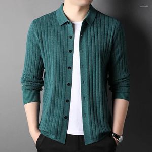 Männer Pullover 2024 Frühling Mode Lässig Revers Gestrickte Pullover Strickjacke Männer Koreanische Reine Farbe Slim Social Büro Club Lange ärmeln