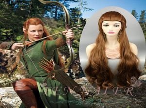 Five Armies Tauriel Extra Lord of The Rings Hobbit Elf Captain Tauriel 100 CM Long Wavy Brown Cosplay Hair Wig For Women9039951