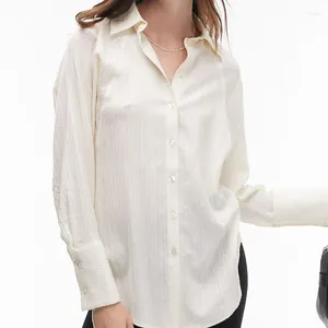 Kvinnors blusar elegant skjorta trend fast färg Löst lapel topp fashionabla och mångsidig stil koreansk dam långärmad