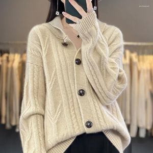 Женский вязаный шерстяной свитер с длинными рукавами, однотонный вязаный кардиган с круглым вырезом, чистый цвет