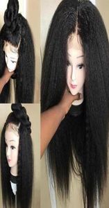 10Aグレード高品質のフルレースウィッグスブラジル人バージンヒューマンヘアキンキーストレートグルーエルズレースフロントウィッグブラックウーマン23655774730583