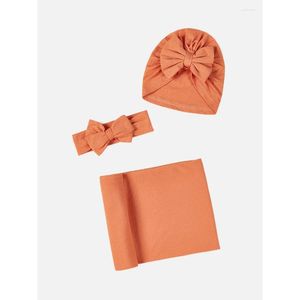 Blankets Swaddling 3Pcs/Set Born Receiving Blanket Muslin Ddle Baby Slee Bag Solid Color Hat Headband Drop Delivery Kids Maternity Nur Otspn