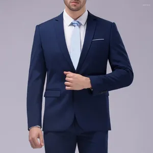 Men's Suits 1 Set Stylish Groom Suit Long Sleeve Super Soft Men Pure Color Two Buttons Blazer Pants