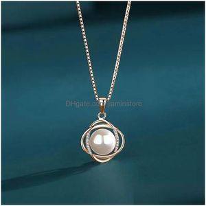 Pendant Necklaces Four Leaf Grass 925 Sier Pearl Necklace Womens Fashion Pendant Light Luxury Advanced New Single Jewelry Gift Drop De Dhbkx