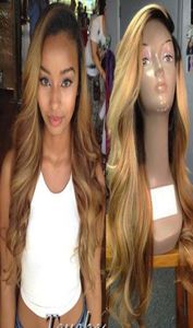 Honung blond spets fram peruk glueless full spetsar peruk människohår ombre peruk svarta rötter 1b 27 kroppsvåg brasiliansk jungfru hår9727426