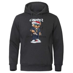 Men's Hoodies Sweatshirts Wear A Teddy Bear With A Gold Necklace Mens Clothes Crewneck Pullover Hoody Fashion Street Sweatshirt Fleece Casual Hoodie Male T240217