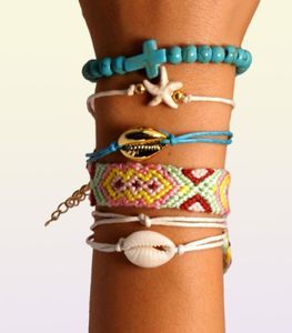 LICLIZ Fashion Bohemia 6 PCS Tennis Shell Starfish Braided Rope Bracelets dla kobiet wielowarstwowy biżuteria z koralikami LPB05172610728