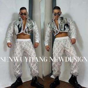 Stage Wear Silver Mirror Face Theme Party Men's And Women's Nightclub Bar Gogo Hip Hop Christmas Year Performance Dress