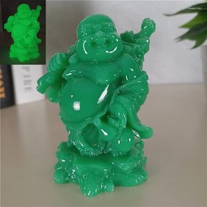 Decorative Figurines Glowing Laughing Buddha Statue Man-made Jade Stone Maitreya Sculptures Luminous Home Garden Decoration Statues