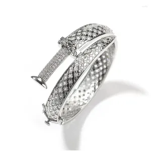 Bangle Hip Hop 5A CZ Stone Paved Bling Out Sword Open For Men Rapper Jewelry Gold Silver Color