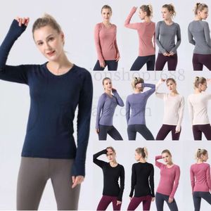 LL Align Womens Yoga long sleeves LU 2.0 Solid Color Nude Sports Shaping Waist Tight Fitness Loose Jogging Sportswear Womens