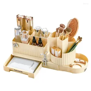 Aufbewahrungsboxen Kosmetische Organizer Box Rotatable Multifunktionaler Stifthalter mit Schubladenverkesseltisch Organisation für Schlafzimmer Make-up