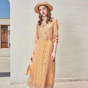 Casual Dresses Orange Chiffon Silk Floral Maxi Dress Women Femme 2024 Summer Long Work Boho Beach Office Sexy Party Luxury Plus Size