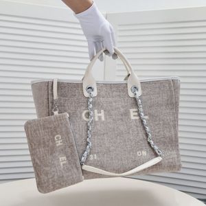 Moda plaj çantası kadınlar tote çanta tasarımcı çanta kadınlar için tatil plajı çantalar zincir erkek çantalar büyük alışveriş çantası pamuk kumaş çanta cüzdan çantası