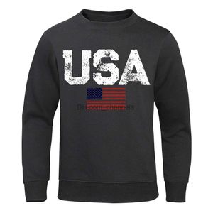 Męskie bluzy bluzy USA Letters American Flag Stars and Stripes Mens Hoodies Fashion Crewneck Blue Autumn Loose Clothing Runki męskie bluzy T240217