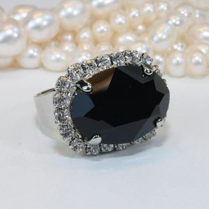 Cluster Rings S925 Sterling Silver Real Obsidian Ring For Women Bizuteria Anillos De 925 Jewelry Gemstone Anel Box