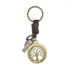 Keychains Handwoven Bronze Lucky Tree Cowhide Keychain Simple Men's And Women's Car Pendant Creative Gift