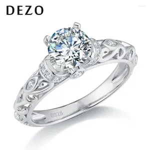 Cluster Rings DEZO Vintage Style Moissanite Engagement For Women Total 1.17ctw 925 Sterling Silver Round VVS1 D Color GRA Certificate