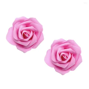 장식용 꽃 100pcs 인공 장미 꽃 머리 아름다운 장식 웨딩 파티 생일 (핑크 6cm)