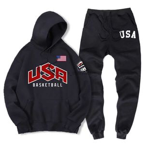 Tute da uomo U.S.A Basket Street Stampato Abbigliamento sportivo Uomo 14 colori caldi Due pezzi Set Felpa con cappuccio allentata + Pantaloni Set Giacca con cappuccio T240217