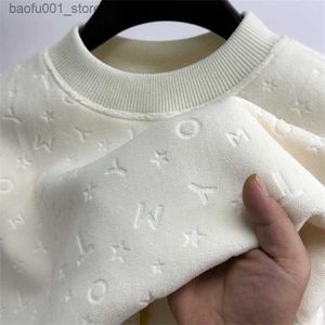 Men's Hoodies Sweatshirts High Grade Luxury Brand Mens Plush Sweaters Winter O-Neck Letter Pattern Thicken Pullover Korean Fashion Trend Mens Clothing Q240217