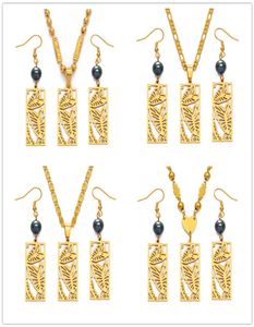 Anniyo Hawaiian Jewelry Sets Sets Leaf Black Pearlネックレスイヤリング