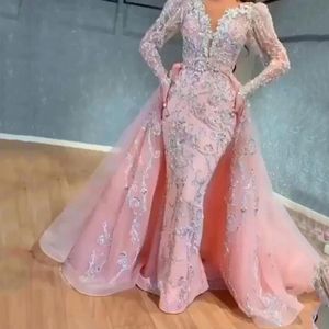 Evening Dresses Evening Dresses Plus Size Pink Sequins Mermaid Prom Elegant Long Sleeves Gowns Off Shoder Women Formal Drop Deliv Dh8Yi