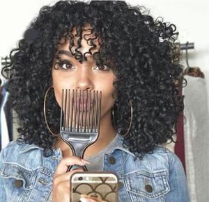 Kinky curly med lugg full spets mänsklig peruk för svart kvinna indisk afro kinky curly spets front jungfru hår peruk kort lockigt wig5827055