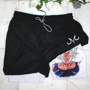 Shorts masculinos anime ginásio para homem dupla camada 2-em-1 secagem rápida suor-absorvente jogging desempenho treino atlético