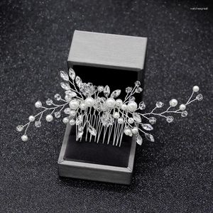 Fermagli per capelli Ornamenti Copricapo da sposa Colore argento Perla Strass Pettini da sposa Gioielli per donne Accessori intrecciati