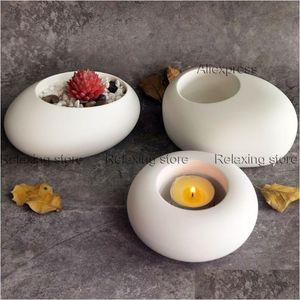 Velas Oval Rodada Succents Pot Concreto Castiçal Sile Mold Cobblestone Cimento Flowerpot Gesso Castiçal Recipiente Mod Drop Dh6A5