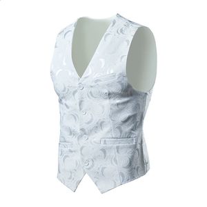 2023 Luxury Business Jacquard Suit Vest Uomo Slim Fit Top Nero Bianco Matrimonio Social Dance Party Dress Taglia 6XL 7XL 8XL 240202