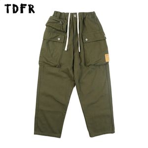 Zip Pocket Cargo Pants Mens Safari Style Solid Color Casual Loose Wide Leg Drawstring Elastic Midje Truenter Män 240126