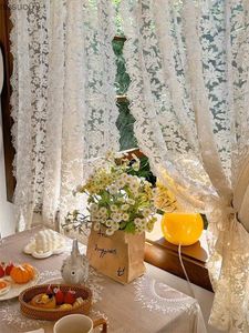 Cortina francesa de alta qualidade vintage bege bordado cortinas de gaze com borda ondulada estilo palácio estilo europeu cortina divisória de renda