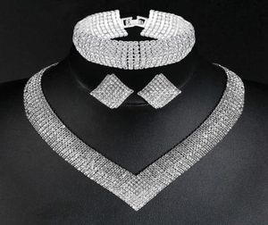 Zestawy biżuterii srebrna złota plisowana narzeczona elegancka błyszcząca nożyce kolczyki Naszyjka bransoletka9913792