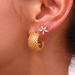 Stud Earrings Minimalist Lovely Pineapple Mesh 18K Gold Plated Waterproof Stainless Steel For Women 2024