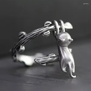 Anelli a grappolo Anelli con ciondolo gatto vintage carino arrampicarsi sull'alberoPer donne Uomini Personalità Argento placcato Spine Anello animale Gioielli da dito unisex