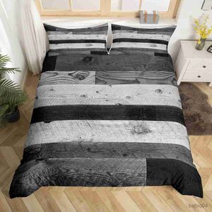 Conjuntos de cama Impressão de madeira King Full Duvet Cover Rústico Farmhouse Western Bedding Set Old Vintage Country Quilt Cover Poliéster Consolador Capa