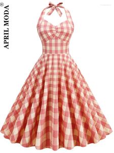 Casual Dresses Cocktail Party Flare Robe Pin Up Rockabilly Dress Plaid Print Summer Vintage 1950 -talet Hepburn Strapless Swing Retro Halter