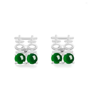 Studörhängen 925 Silver Natural Green Jadeite Beads Wedding Xi Lucky Earring Certificate Luxury Jade Woman's Bridal Ear smycken