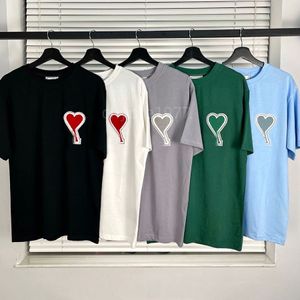 Amis designer t-shirt paris polo män kvinnor älskar brev t-shirt mode broderi par kort ärm hög gata lös rund nacke tee