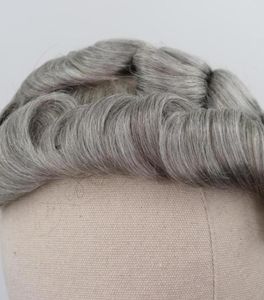 Erkekler için kahverengi karışık gri insan saç toupe 5 80 gri remy saç değiştirme sistemi kıvırcık cilt Men039s toupee new4266649264831