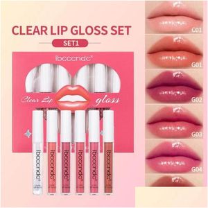 Lipgloss-Lippenstift-Set, 6-teilig, transparent, feuchtigkeitsspendend und nicht bleibend, mild, reizend, matt, Kit, Drop-Lieferung, Gesundheit, Schönheit, Make-up, Otwf9