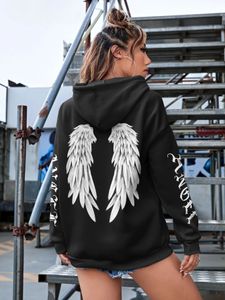 Asas de anjo personalidade padrão feminino hoodies harajuku velo com capuz moda sxxl casual pullovers hip hop solto feminino topos 240124