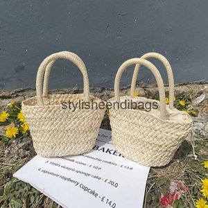 Totes 2024 New Straw Bag Portable Cute Korean Style All-match Small Basket Shopping Purse Summer Cool RetroH24217