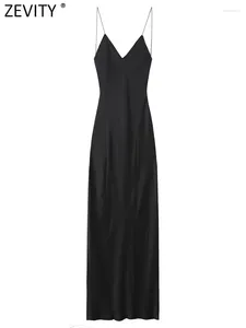 Повседневные платья Zevity 2024, женские сексуальные внутренние стили с V-образным вырезом на тонких бретельках, мягкое на ощупь длинное платье, женское шикарное тонкое вечернее платье с открытой спиной