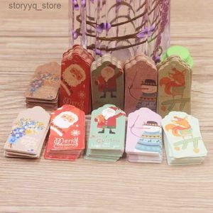 Labels Tags New cute 2x4cm white /brown tag 100pcs/50 tag 50string gift hang tag DIY merry christmas snow labels tag cookies wedding favors Q240217