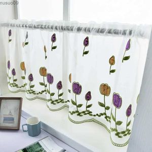 Curtain Short Curtain 1 Sheet Practical Soft Texture Polyester Decorative Flower Embroidered Window Sheer Household Supplies