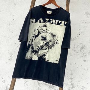 T-shirt oversize con scollo rotondo vintage e stampa T-shirt a maniche corte da uomo in cotone casual da strada